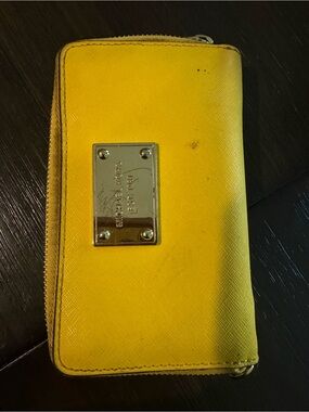Michael Kors Bright Yellow Zip Wallet with Metal Logo Plate